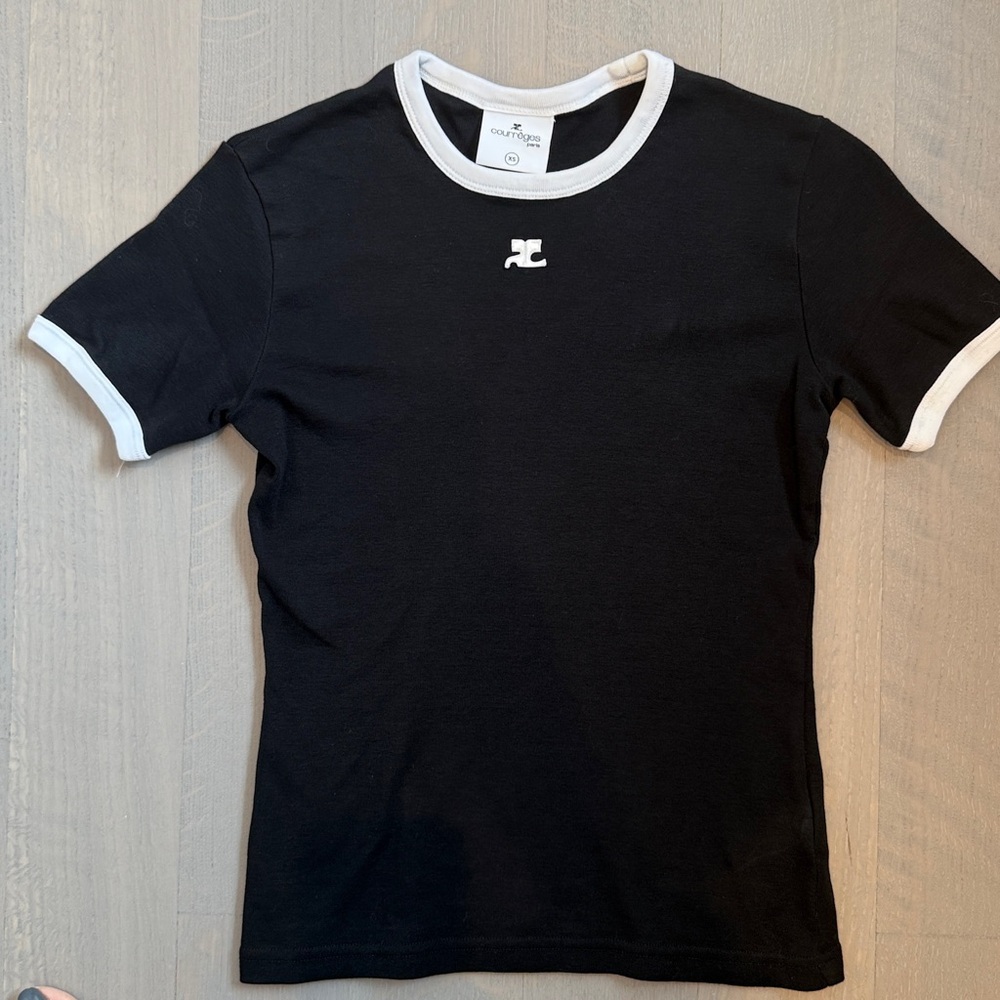 Courreges black and white signature contrast t-shirt. Size XS